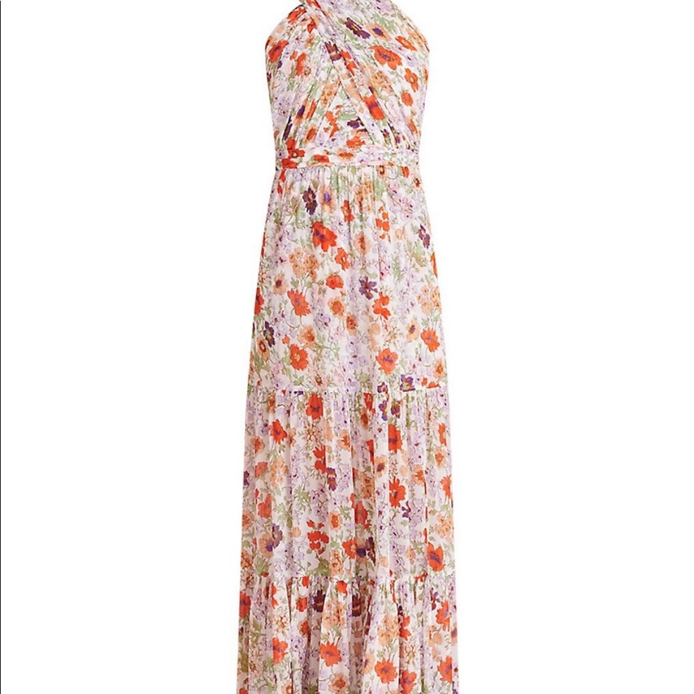 Floral Silk Maxi Dress - White/Orange - Picture 4 of 7